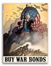 Uncle Sam “Buy War Bonds” 1942 Vintage Style World War 2 Poster - 18x24 picture