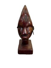 Tribal African Hand Carved Wooden Sculpture Woman Head Bust w/ Jewelry Accents picture