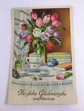 Vintage German Embossed Color Birthday Card Postcard Herzliche Glückwünsche picture