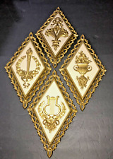 4 Vintage Wall Hanging Plaques Gold Diamond 1971 HOMCO 7224 7225 7226 7227 RETRO picture