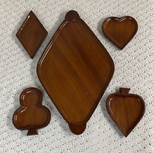 Vtg CARIBCRAFT Handmade Mahogany Wood Dishes Snack Tray Cards MCM Poker Man Cave picture