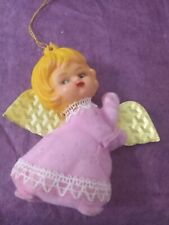 Vintage Christmas Package Decoration Angel  Ornament Pink Gold Foil Wings  picture