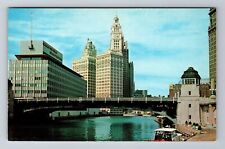 Chicago IL-Illinois, Chicago River, Skyline, Antique Vintage Postcard picture