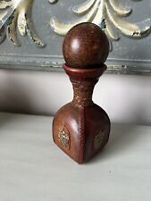 Vintage Made In Italy Genuine Leather Liquor Decanter Knights Crest Bar Ware picture