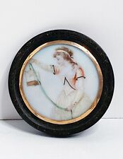 Antique Georgian Snuff Box - Painting of Woman & Bird On Opaline - 12k Gold Rim picture
