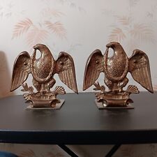 Matching Pair of Vintage American Bald Eagle Solid Brass Bookends picture