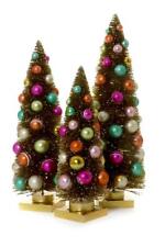 Gold Bottle Brush Christmas Trees with Rainbow Balls 11.5