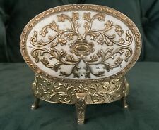 Vintage Japanese Brass Floral Filigree Footed Hinged Jewelry Trinket Box picture