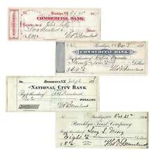 1880's-1890's Vintage Bank Check Lot, Brooklyn, New York Set of Four picture