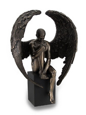 Veronese Design Bronze Finished Pensive Male Angel Statue on Black Base picture