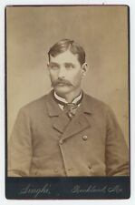 Antique c1880s ID'd Cabinet Card Man Mustache Named Allen A. Kelley Rockland, ME picture