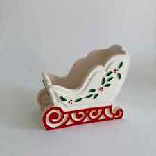 1990s, Christmas Sleigh Container – Holly and Ivy Pattern – Antique Paint Finish picture