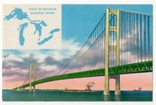 proposed Mackinac Bridge, Michigan Suspension Bridge c1950's Great Lakes map picture