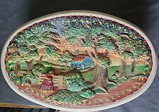 VINTAGE PORCELAIN DRESSER BOX 11 1/2  HAND PAINTED RAISED COUNTRY SCENE picture