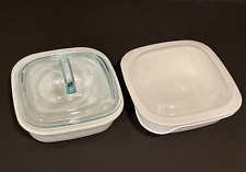 2pc CorningWare White SIMPLY LITE 1.5 QT Baking Dish W/ 1 Glass & 1 Plastic Lid picture