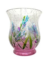 Yankee Candle HandPainted Lavender Fields Clear Pink Crackle Glass Candle Holder picture