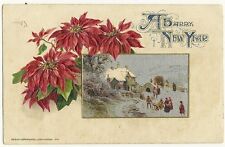 John Winsch 1912 Scenic Silver Inset Poinsettias Happy New Year Postcard picture