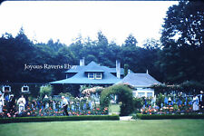 35MM Found Photo Slide Huge House Mansion People In Rose Garden Red Border picture
