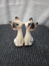 Vintage Pair of Siamese Porclain Cat Figurines Magnetic, Salt And Pepper Shaker picture