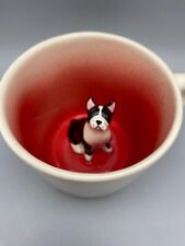 Spademan Pottery Mug French Bulldog/Terrier Peekaboo Surprise Red Interior picture