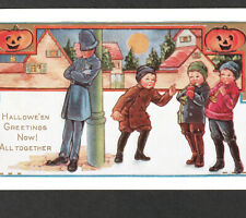 Halloween Greetings Boys Blow Horn Policeman Prank Cop Whitney WH33 JOL PostCard picture