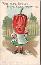 1908 Artist-Signed E CURTIS Postcard Anthropomorphic Vegetable / Hot Pepper Head picture