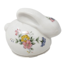 Vtg 80s Porcelain Trinket Box Figurine Floral Rabbit Hand Painted Action Japan picture