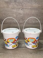 (2) McDonald's Happy Pail Vintage 1984 Olympic Games White Beach Bucket With Lid picture