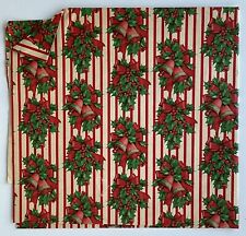 Vintage 1950s Christmas Wrapping Paper Gift Wrap Red Bells Holly Stripe Used picture