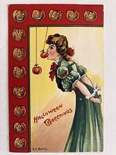Postcard Halloween Victorian Lady Bobbing for Apples, EC Banks, 1908 picture