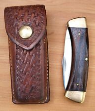 Vintage BROWNING Japan, Two Blade Folding Pocket Knife w/Original Leather Sheath picture