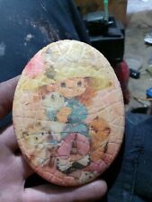 Vintage 1960s 70s Lot of 2 MAM Originals Oval Ceramic Wall Hangings Girl Cat picture