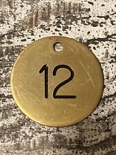 Vintage Number 12 Tag Brass Metal Fob Industrial Keychain Numbered Tag 1.5 Inch picture