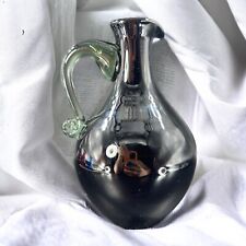 Vintage Hand Blown Black Art Glass Pitcher Carafe With Applied Green Handle Vtg picture