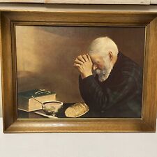 Vintage Grace Picure Framed 15x12 Old Man Praying Blessing Dining Room Art 70’s picture