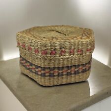 Vintage Woven Sweet Grass Hexagon 6 Sided Lidded Basket Multicolor 6