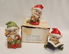Homco Christmas Toy Maker Gnome Elves Vintage Porcelain Figurines Set 3 In Box picture