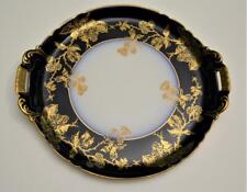 Atq CFH LIMOGES France Hand Painted Cobalt Blue Gold BERRIES 2 Handled Plate picture