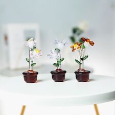 3pcs Mini Hand Blown Glass Flower Figurines Flower Collectible Ornaments Gifts picture