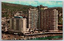 Honolulu HI-Hawaii Yacht Harbor Ilikai Hotel Vintage Chrome Postcard POSTED 1968 picture