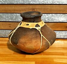 Vintage Tarahumara Clay Pot Pottery with Rawhide Wrap Mexico Tribe picture
