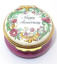 Vintage EXC Halcyon Days Enamels Happy Anniversary Floral Pink Trinket Box picture