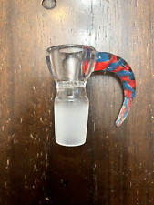 18mm Glass Big Horn Bowl Pipe Blue and Red Twist picture