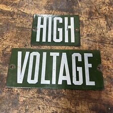 Vintage HIGH VOLTAGE Porcelain Sign Green picture