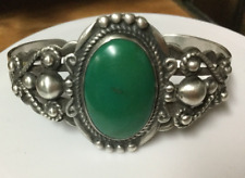 ANTIQUE SOUTHWESTERN AMERICAN INDIAN MADE CUFF BRACELET STERLING W JADE picture
