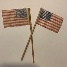 Two Original WWI Era Gauze 48 Star American Flags 6” X 3 & 1/2” With Stick picture