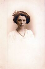 Young Woman With Hair Ribbon Real Photo Postcard rppc picture