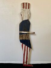 🔥 Antique 19th c. Primitive American Folk Art Uncle Sam Painted Wood Sign picture