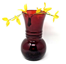Bartlett Collins Bud Vase Ruby Red Vintage Glass Bulb Shaped 6.5