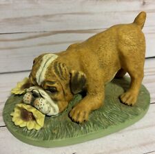English Bulldog Puppy sunflower Figurine Homco Masterpiece Porcelain 1985mizuno picture